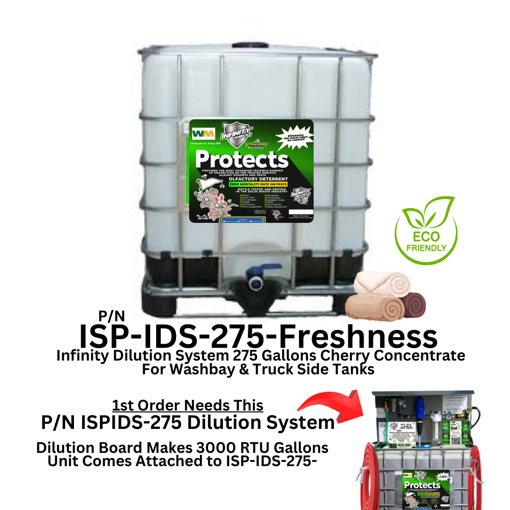 Contenedor de 275 galones con sistema de dilución que protege el concentrado y produce 3000 galones listos para usar