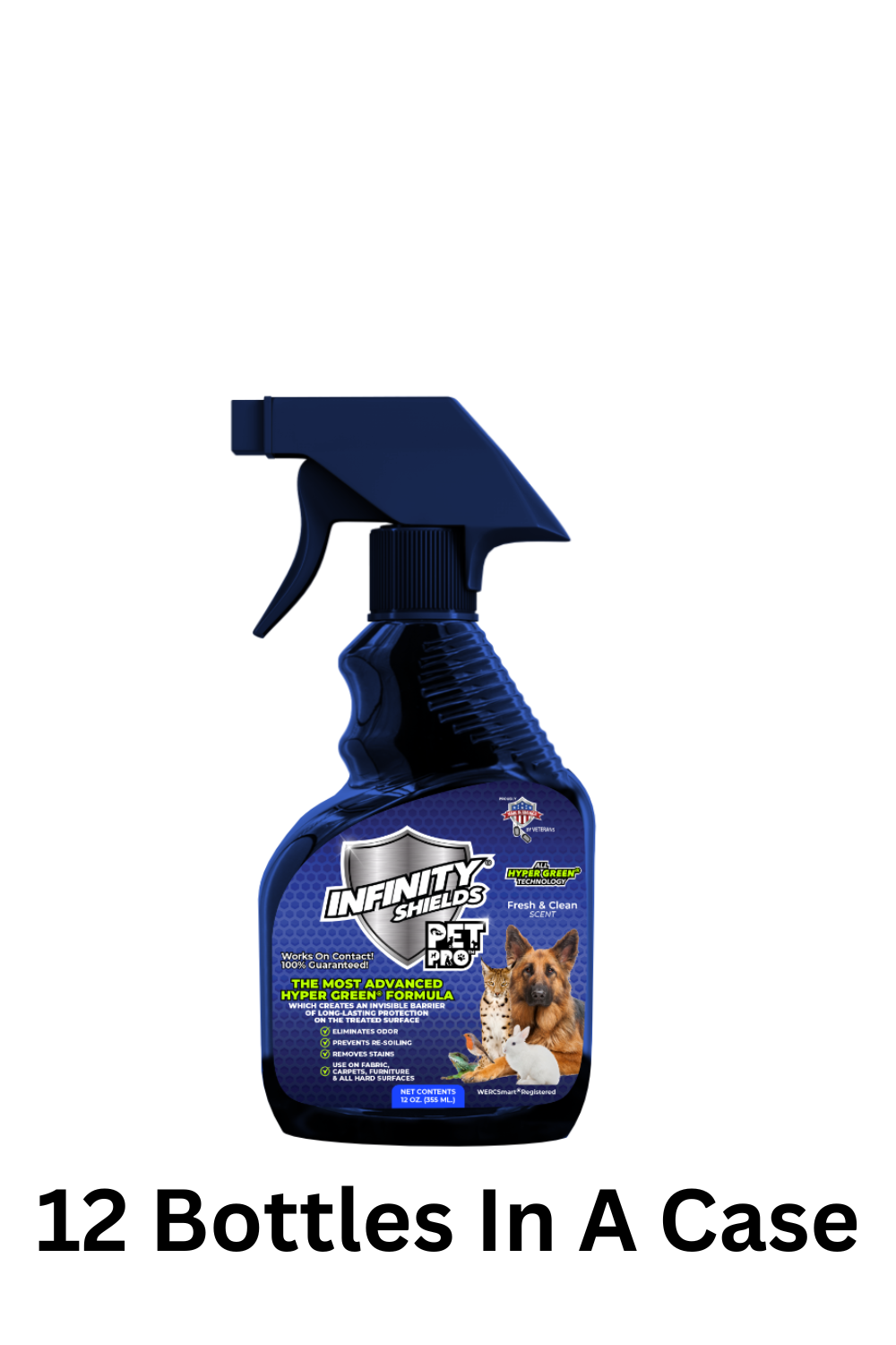 Infinity Shields Pet Pro™ | Odor & Stain Remover | Prevents Re-Soiling | 12oz Hyper Green Spray | Fresh & Clean Scent | Box of 12 Spray Bottles - Hyper Green