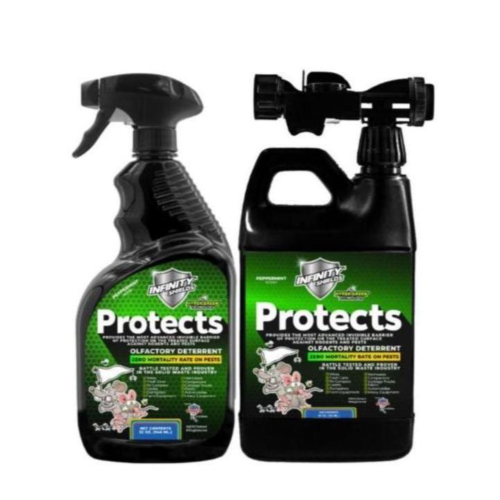 infinity Shields Protects Pro Pack | Rodent Deterrent | Hose Rinse & Spray | 65oz Hose Rinse | 32oz Trigger Spray | Peppermint | Twin Pack - Hyper Green