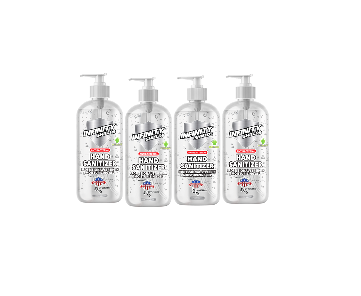 4-Pack Infinity Shields® Antibacterial Hand Sanitizer Gel with Aloe - Professional Strength, Leaves Hands Clean & Odorless 32 oz (4 Pack)