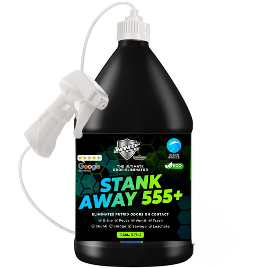 Infinity Shields Stank Away | 555Plus Hyper Green® Odor Eliminator | 128 oz Jug Remote Sprayer | Ocean Breeze