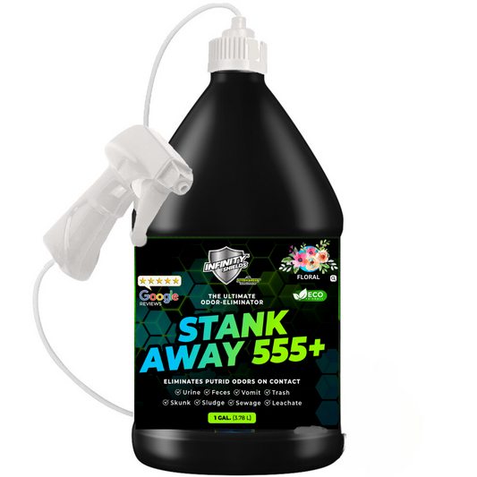 Infinity Shields Stank Away | 555Plus Hyper Green® Odor Eliminator | 128 oz Jug Remote Sprayer | Floral