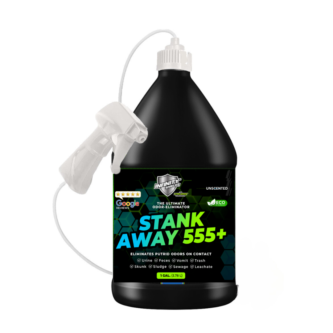 Infinity Shields Stank Away | 555Plus Hyper Green® Odor Eliminator | 128 oz Jug Remote Sprayer