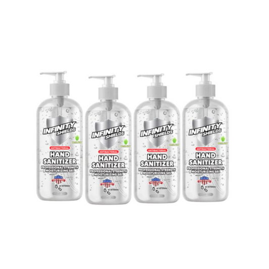 4- Pack Infinity Shields® Antibacterial Hand Sanitizer Gel with Aloe - Professional Strength, Leaves Hands Clean & Odorless 16 oz (4 Pack)