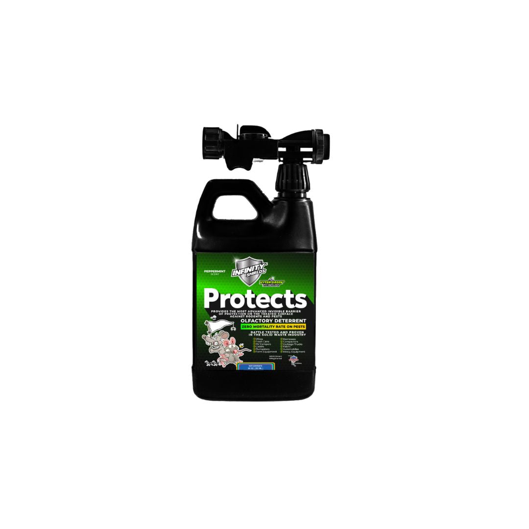 Infinity Shields Protects™ | Rodent Deterrent Spray | Hyper Green | Long-Lasting 65oz Hose Rinse | Concentrated | Peppermint | Single