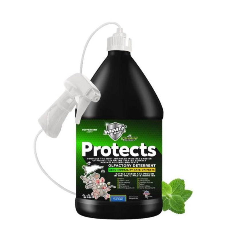 Infinity Shields Protects™ | Rodent Deterrent Spray |Hyper Green | Long-Lasting 128oz Jug | Peppermint | Single - Hyper Green