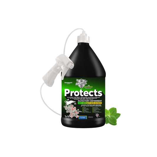 Infinity Shields Protects™ | Rodent Deterrent Spray |Hyper Green | Long-Lasting 128oz Jug | Peppermint | Single