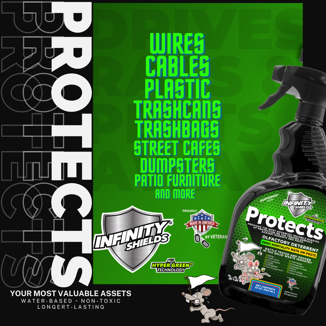 Infinity Shields Protects™ | Rodent Deterrent Spray | Hyper Green | Long-Lasting 32oz Peppermint | Buy 5 Cases Get 2 Cases Free | 84 Bottles Total - Hyper Green