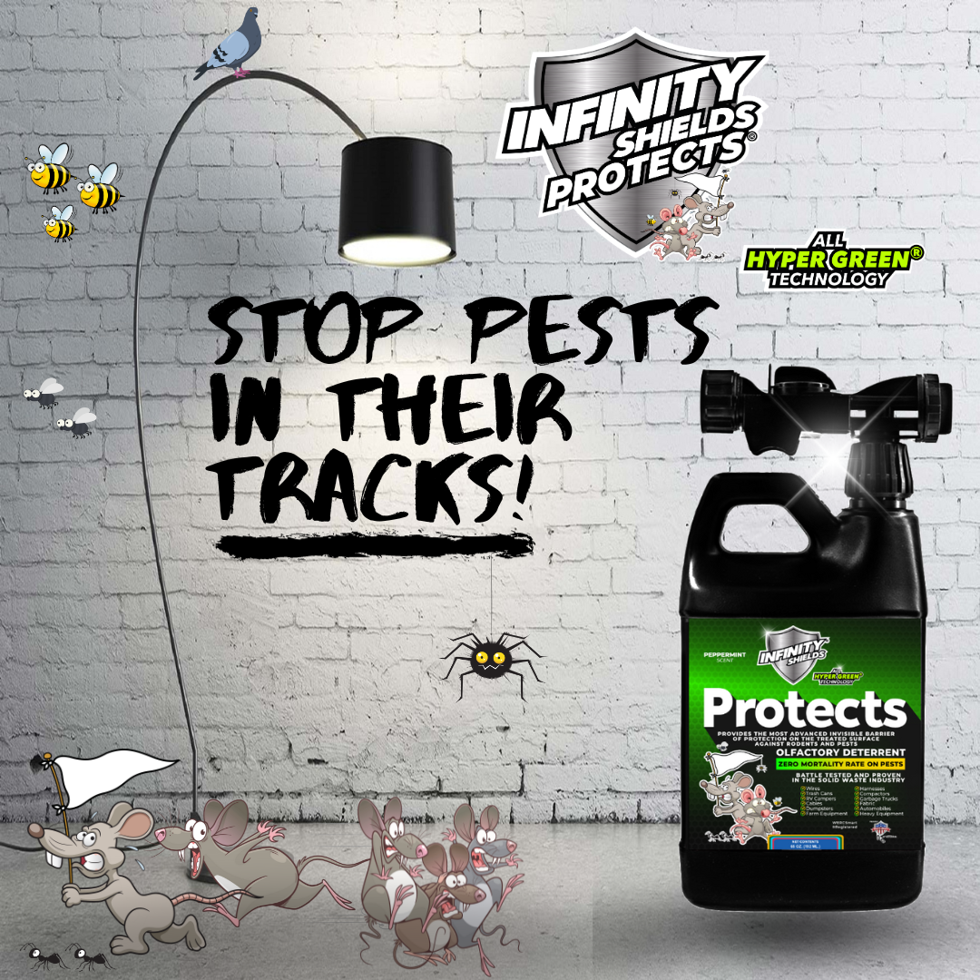 Infinity Shields Protects™ | Rodent Deterrent Spray | Hyper Green | Long-Lasting 65oz Concentrate | Hose Rinse | Peppermint | Case of 6