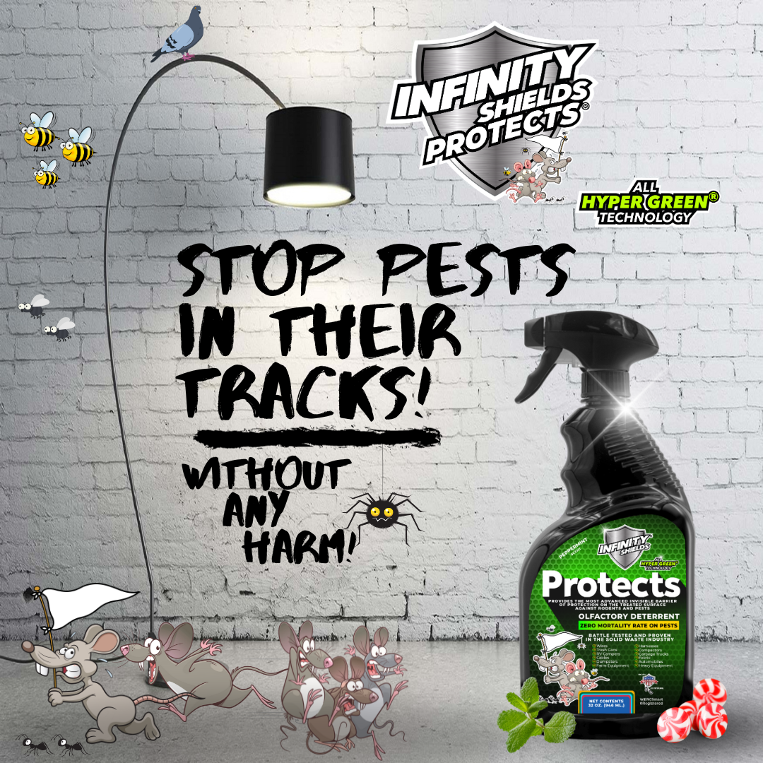 Infinity Shields Protects™ | Rodent Deterrent Spray | Hyper Green | Long-Lasting 32oz Peppermint | Pallet 45 Cases 12 per Case 540 Bottles - Hyper Green