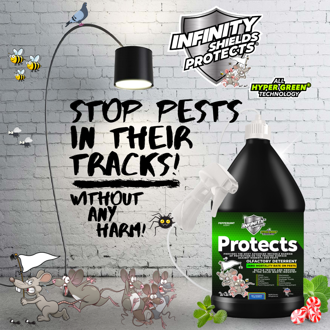 Infinity Shields Protects™ | Rodent Deterrent Spray | Hyper Green | Long-Lasting 1 Gallon Peppermint | Buy 10 Cases Get 5 Cases Free 60 (1) Gallon Jugs Total - Hyper Green