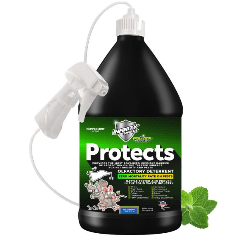 Infinity Shields Protects™ | Rodent Deterrent Spray |Hyper Green | Long-Lasting 128oz Jug | Peppermint | Single - Hyper Green