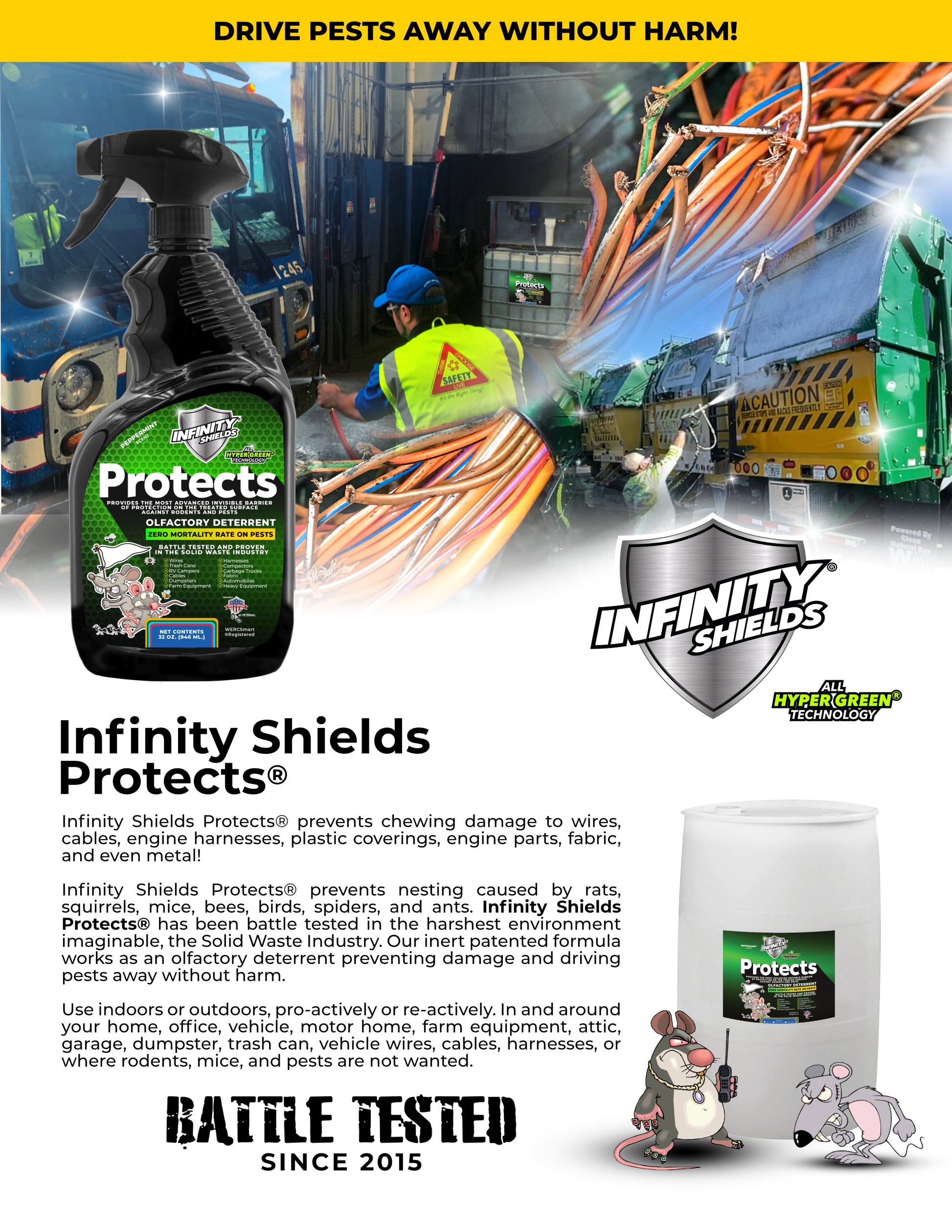 infinity Shields Protects Pro Pack | Rodent Deterrent | Hose Rinse & Spray | 65oz Hose Rinse | 32oz Trigger Spray | Peppermint | Twin Pack - Hyper Green