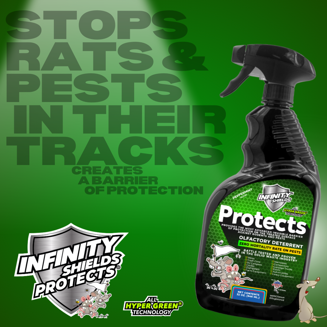 Infinity Shields Protects™ | Rodent Deterrent Spray | Hyper Green | Long-Lasting 32oz Peppermint | Buy 10 Cases Get 5 Cases Free 180 Bottles Total - Hyper Green