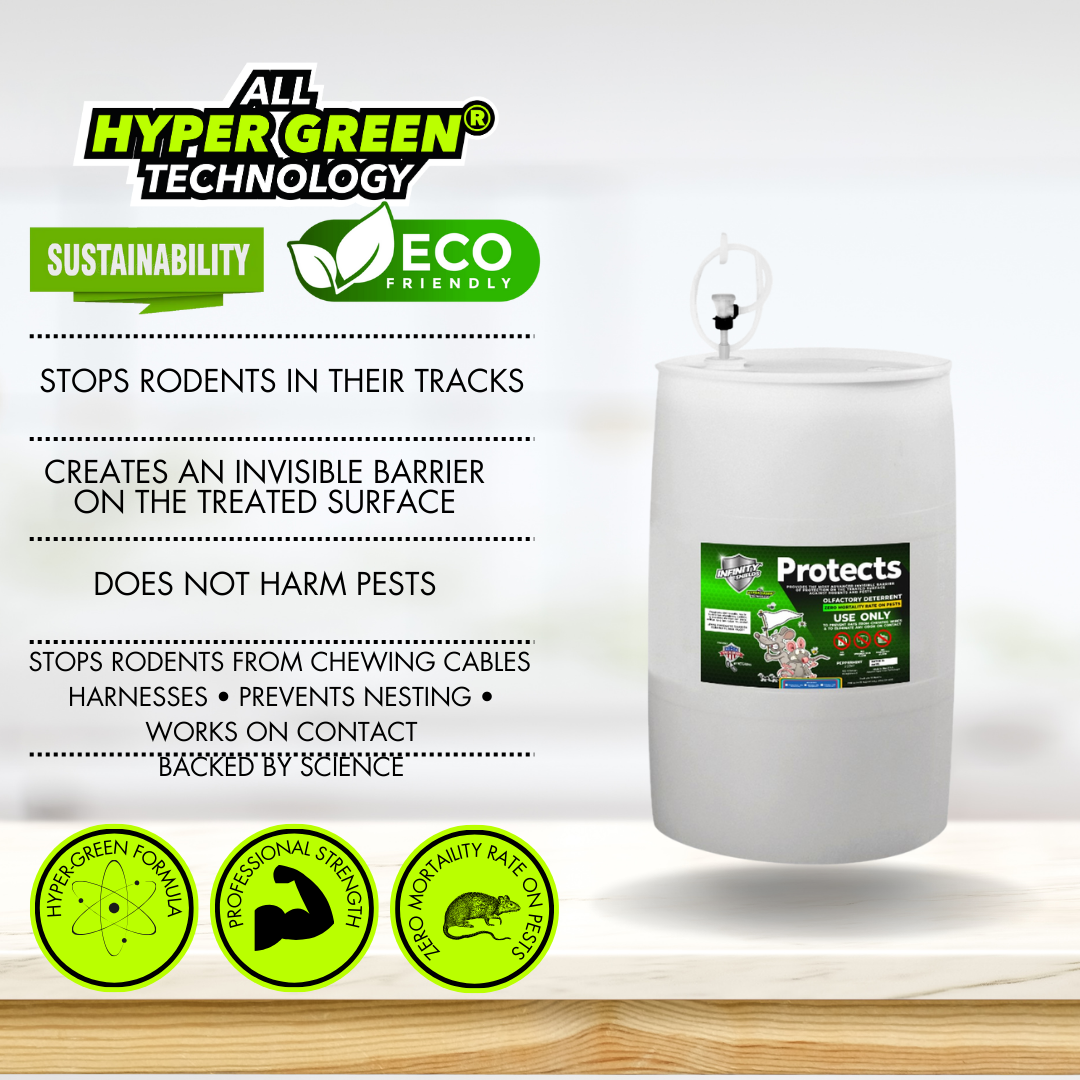 Infinity Shields Protects ® Rodent Deterrent Spray | Hyper Green | Long-Lasting 55 Gallon Drum RTU Peppermint - Hyper Green