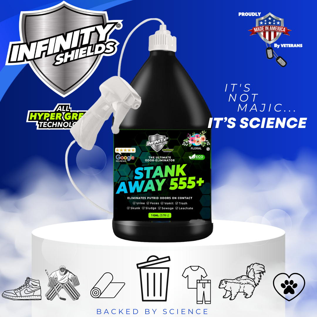 Infinity Shields Stank Away | 555Plus Hyper Green® Odor Eliminator | 128 oz Jug Remote Sprayer