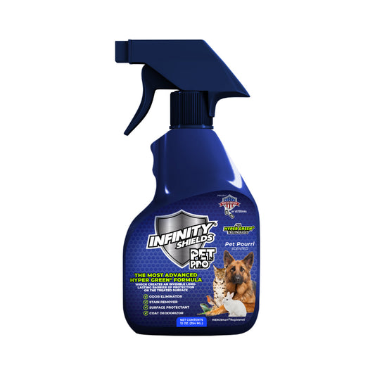 Infinity Shields Pet Pro™ | Odor and Carpet Stain Remover | Prevents Re-Soiling | 12 oz Spray | Fresh & Clean