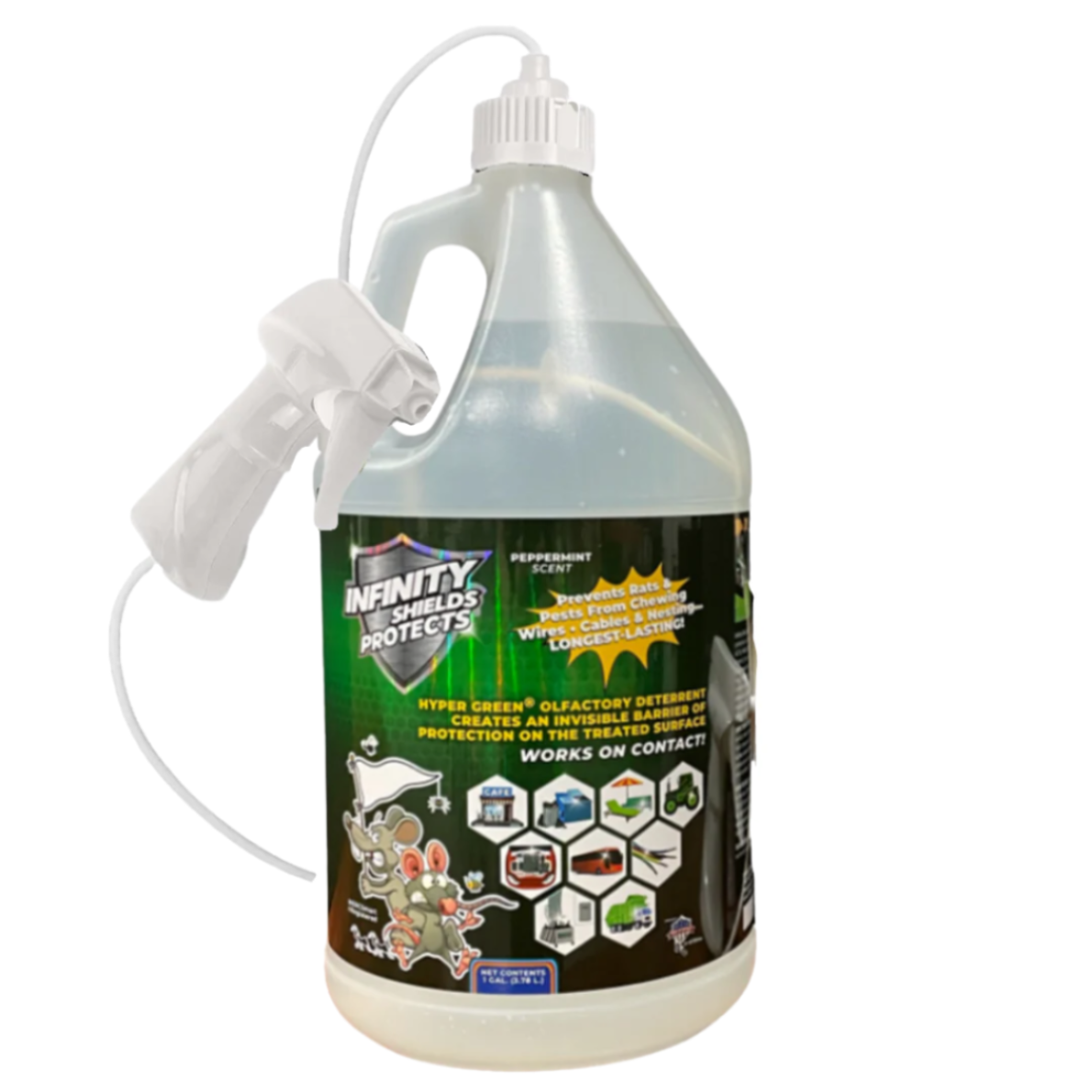 Infinity Shields Protects | Equestrian Fly Deterrent | 1 Gallon Spray Jug | Peppermint Mist - Hyper Green