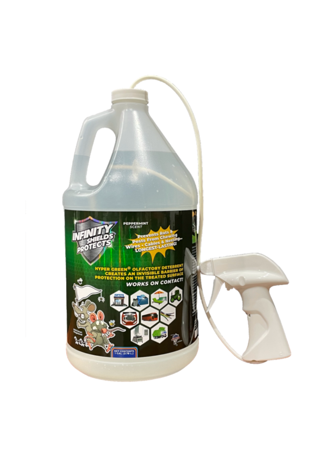 Infinity Shields Protects | Equestrian Fly Deterrent | 1 Gallon Spray Jug | Peppermint Mist - Hyper Green