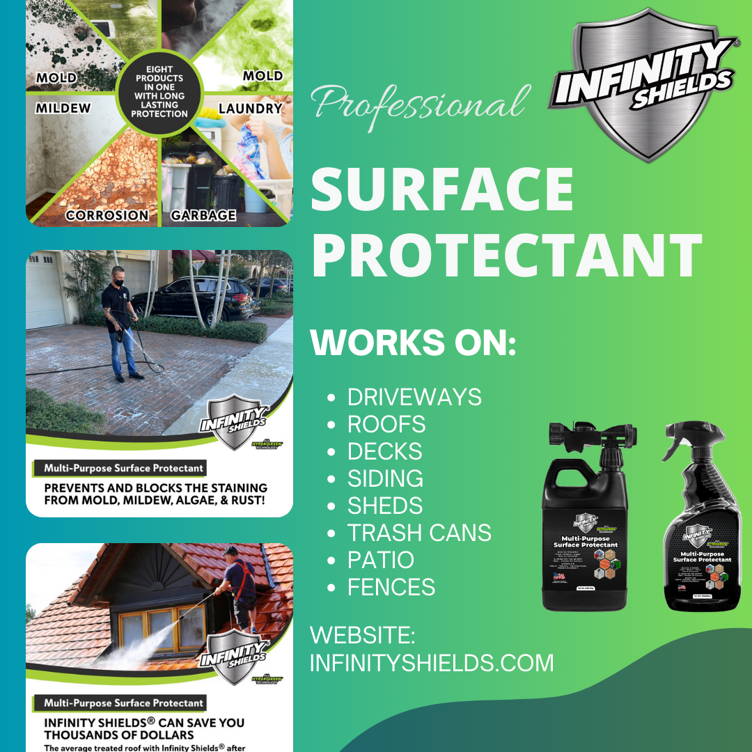 Infinity Shields® Multi-Surface House Protectant - Prevents & Blocks Staining From Mold & Mildew Longest-Lasting 65 oz Hose Rinse Concentrated | Scented or Unscented